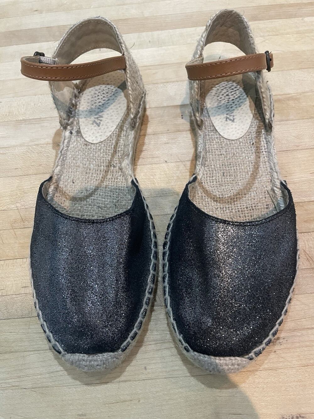 Marypaz Black Leather Closed Toe Espadrille Buckle Slingback Sandals 7.5 Spain